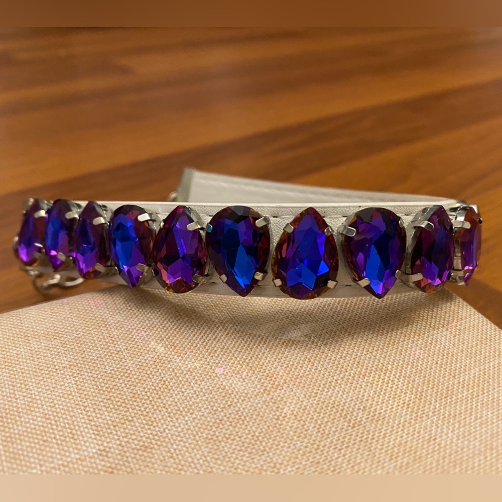 White Faux Leather & Purple Rhinestone Festival Choker - Picture 3 of 7